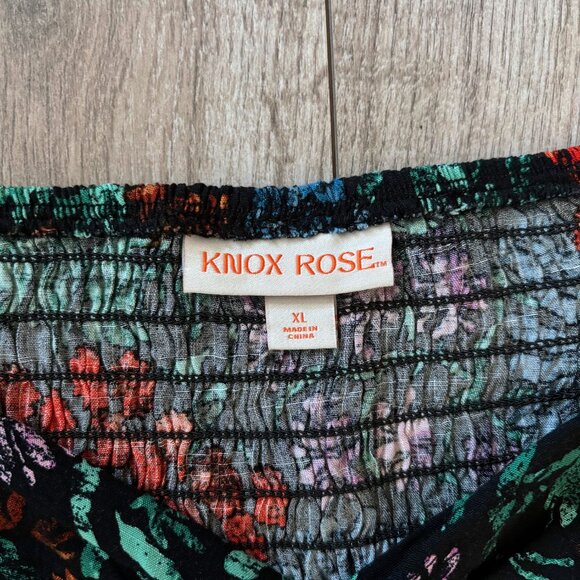 Knox Rose Floral Wide Leg Puff Sleeve Black Jumpsuit with Pockets Size XL - Picture 4 of 15